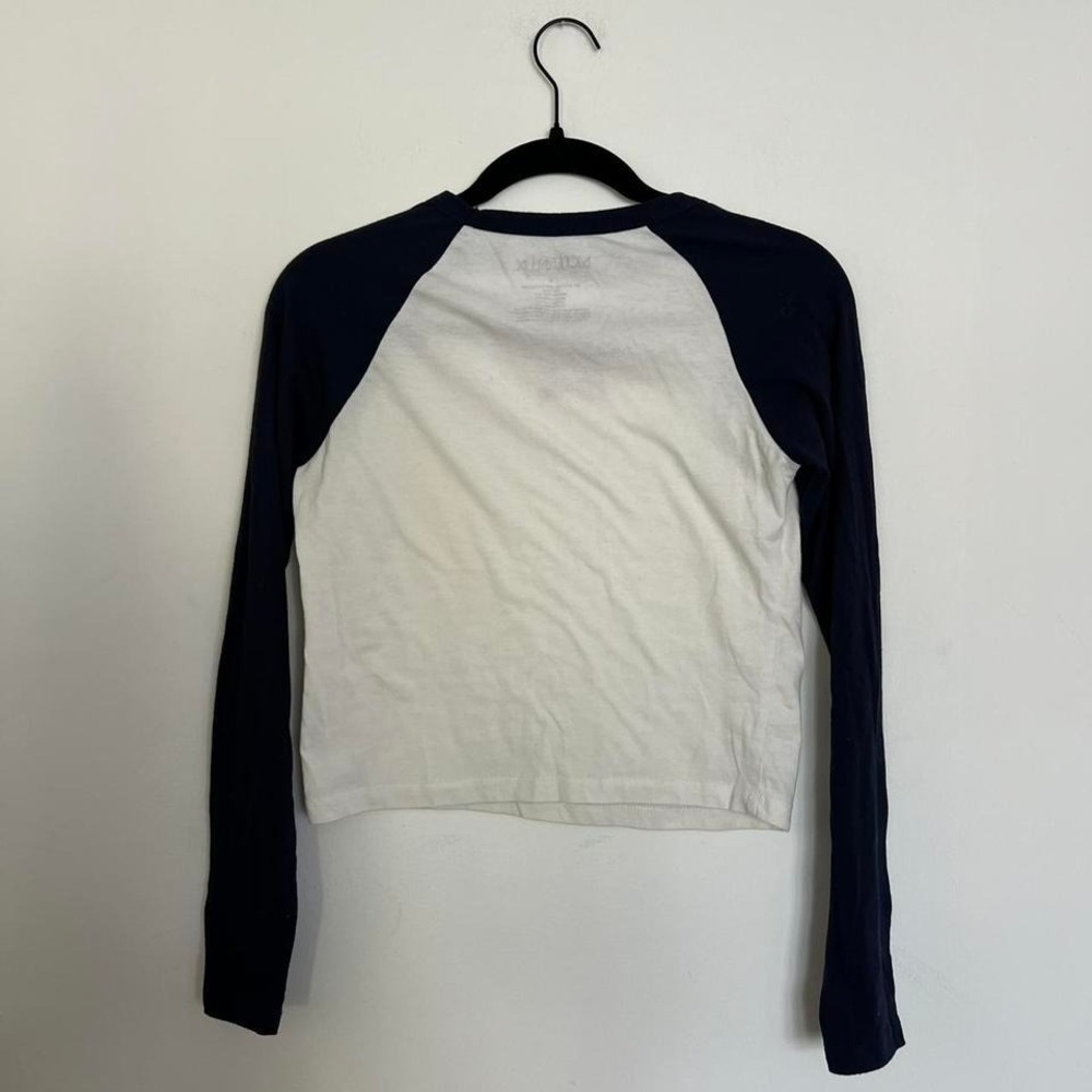 Baby Tee Navy White Raglan Sleeve Red Star 90s Y2K Skater Grunge Women's Size M - Picture 6 of 6